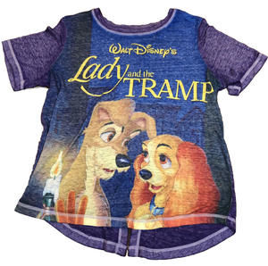 Disney Parks PIXAR Lady and the Tramp VHS Case Shirt Women's Small Burnout Blue